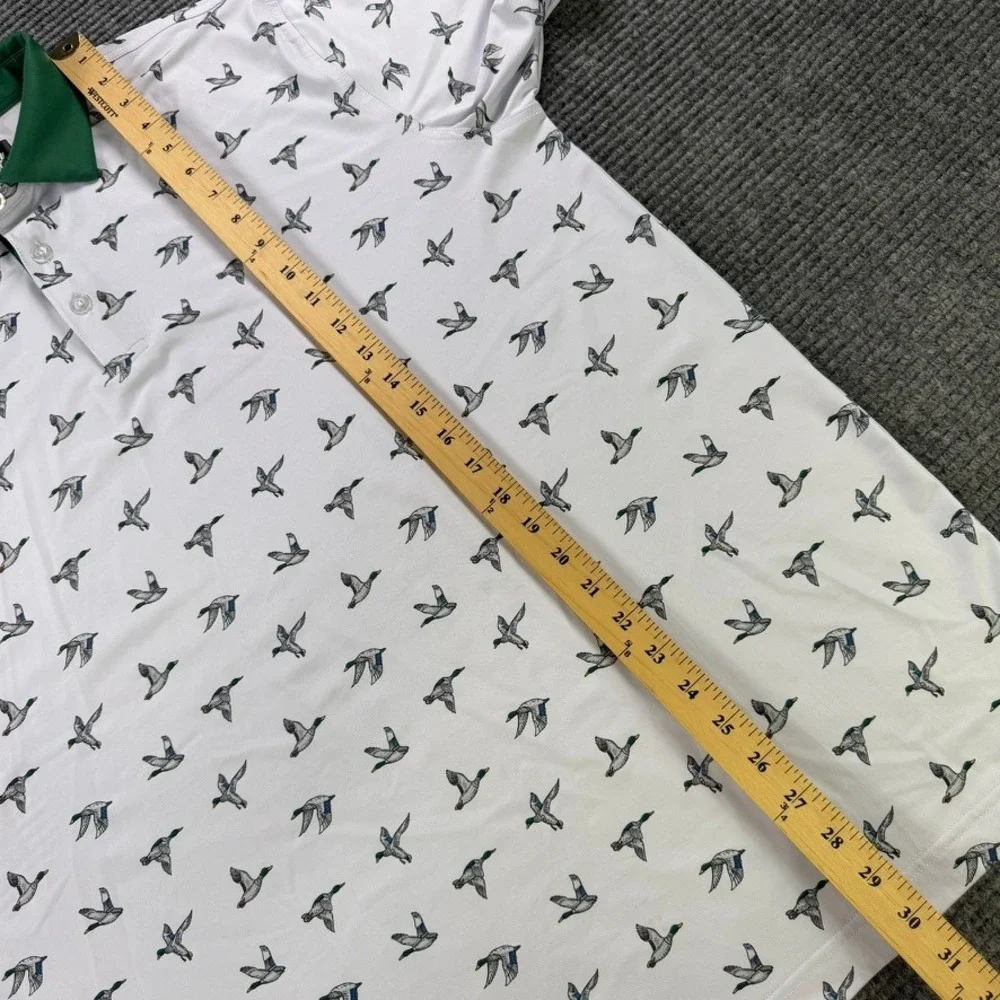 Waggle Golf Polo Shirt Men XL White Mallard Duck Print Green Collar Short Sleeve - Picture 10 of 12
